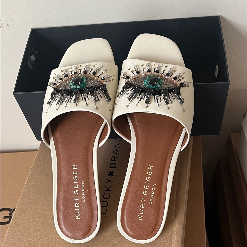 Kurt Geiger Cream Embellished Eye Sandals